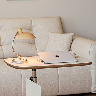 Modern Minimalist Rectangular Particle Board Carbon Steel Saddle Leather Side Table 1-Tier For Living Room