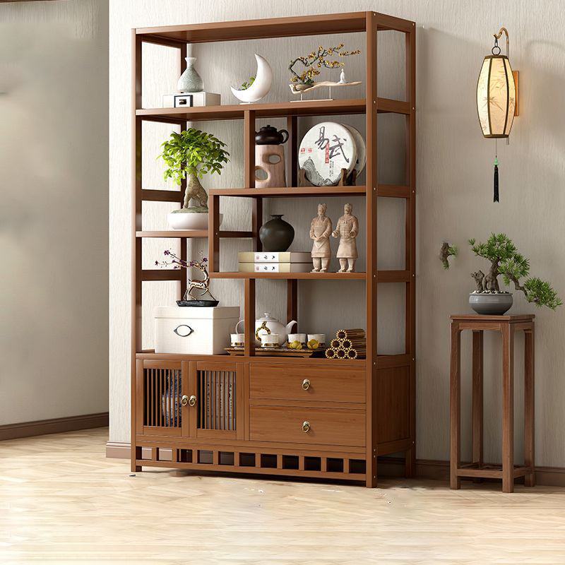 Armoire de rangement rectangulaire traditionnelle chinoise en bambou et panneau de fibres à densité moyenne, 1 armoire pour salon 