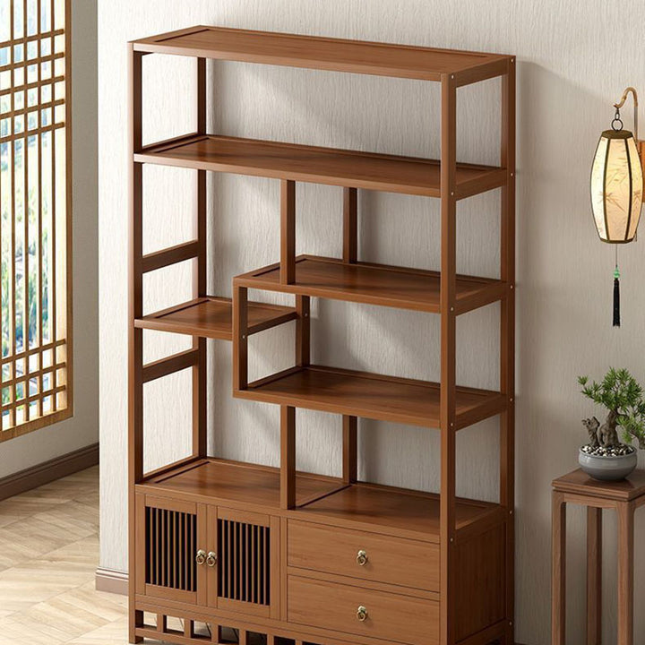 Armoire de rangement rectangulaire traditionnelle chinoise en bambou et panneau de fibres à densité moyenne, 1 armoire pour salon 