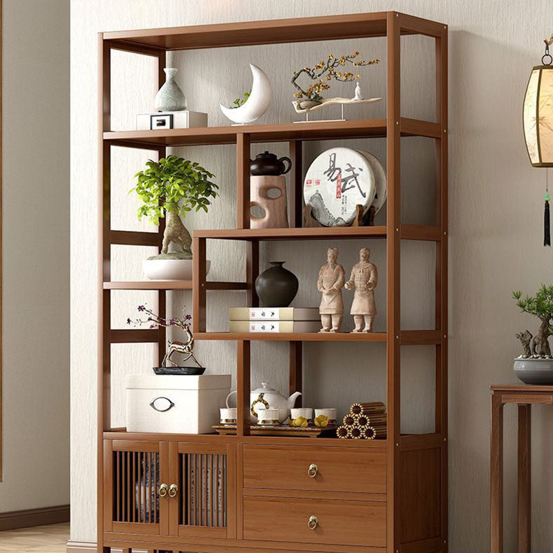 Armoire de rangement rectangulaire traditionnelle chinoise en bambou et panneau de fibres à densité moyenne, 1 armoire pour salon 