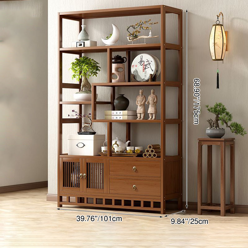 Armoire de rangement rectangulaire traditionnelle chinoise en bambou et panneau de fibres à densité moyenne, 1 armoire pour salon 