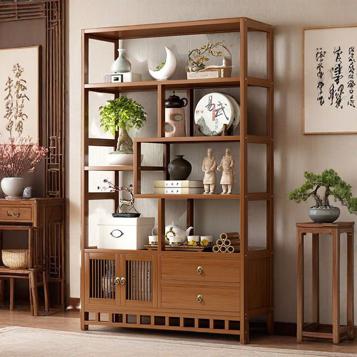 Traditioneller chinesischer rechteckiger Bambus-MDF-Aufbewahrungsschrank 1-Schrank für das Wohnzimmer 