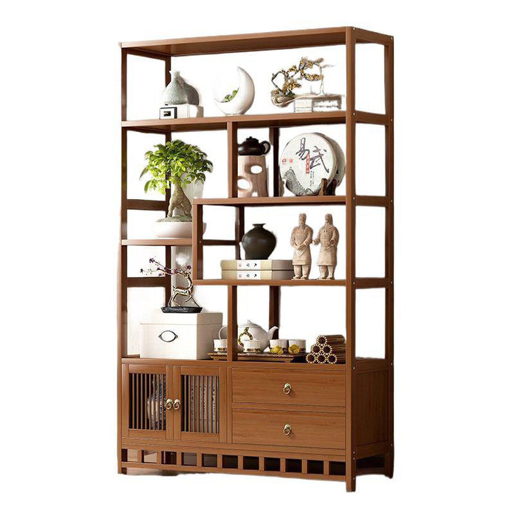 Armoire de rangement rectangulaire traditionnelle chinoise en bambou et panneau de fibres à densité moyenne, 1 armoire pour salon 