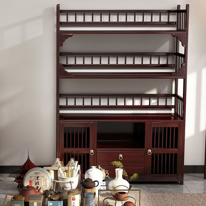 Traditioneller chinesischer rechteckiger Bambus-MDF-Aufbewahrungsschrank 4/5-stufig für das Wohnzimmer 