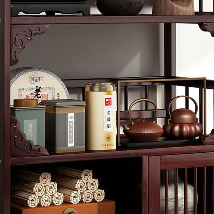 Traditioneller chinesischer rechteckiger Bambus-MDF-Aufbewahrungsschrank 4/5-stufig für das Wohnzimmer 