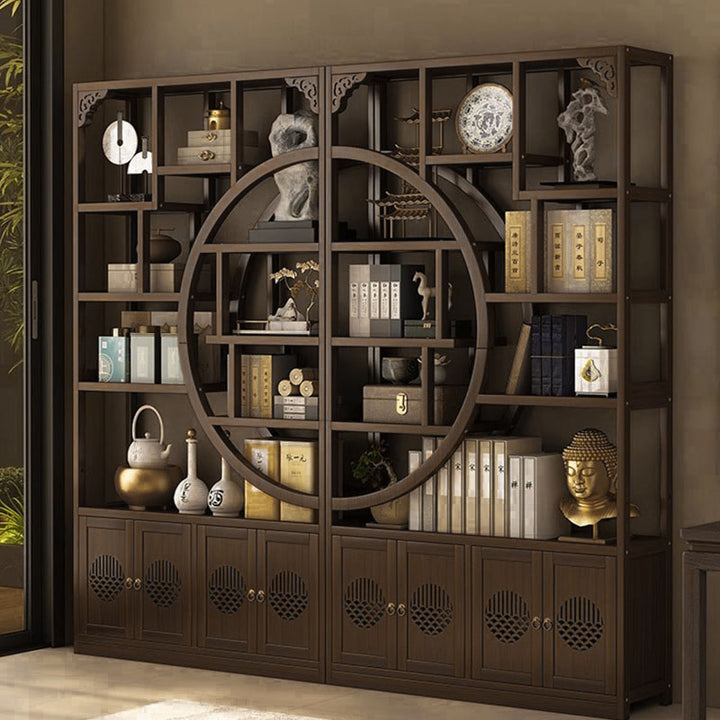 Traditional Chinese Rectangular Bamboo Medium Density Fiberboard Storage Cabinet 2-Cabinet For Living Room