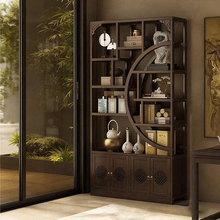 Armoire de rangement rectangulaire en bambou traditionnelle chinoise en panneau de fibres à densité moyenne, 2 portes, pour salon 