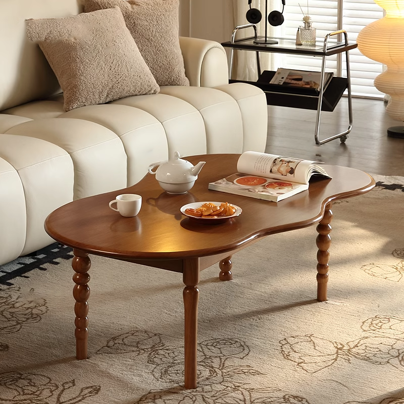 Contemporary Creative Cloud-Shaped Solid Wood Coffee Table 1-Tier For Living Room
