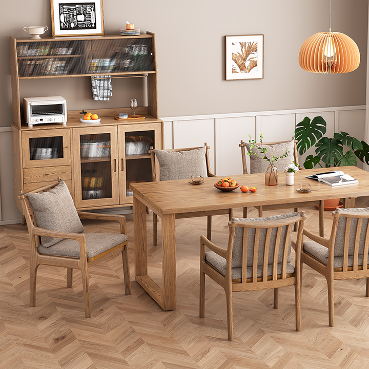 Contemporary Scandinavian North American Ash Wood Storage Cabinet - Rectangular With Hutch Ribbed Glass Storage Sideboard For Dining Room &amp; Kitchen