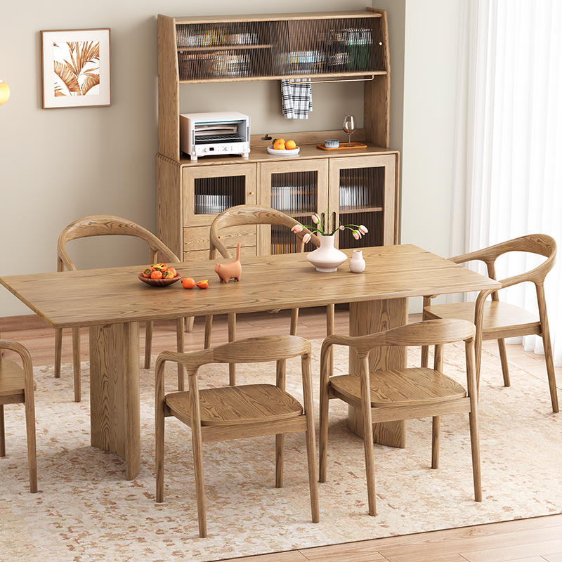 Ensemble de table à manger contemporain en frêne nord-américain nordique - table rectangulaire en bois et chaises courbées pour cuisine et salle à manger 