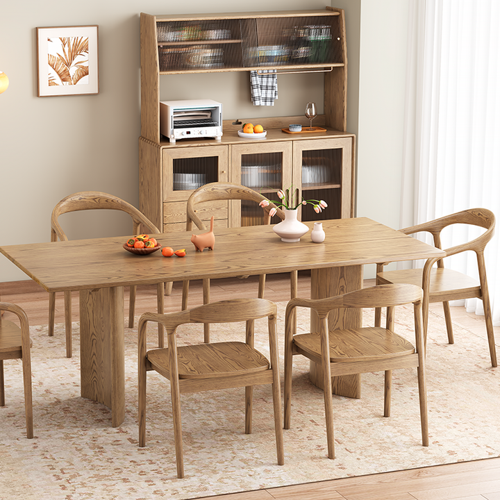Ensemble de table à manger contemporain en frêne nord-américain nordique - table rectangulaire en bois et chaises courbées pour cuisine et salle à manger 