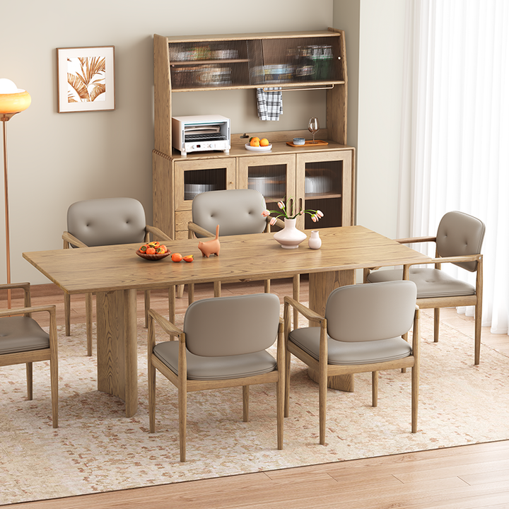 Contemporary Scandinavian North American Ash Wood Storage Cabinet - Rectangular With Hutch Ribbed Glass Storage Sideboard For Dining Room &amp; Kitchen