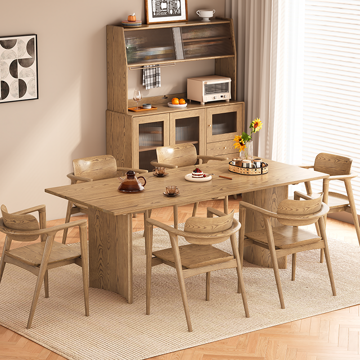 Contemporary Scandinavian North American Ash Wood Storage Cabinet - Rectangular With Hutch Ribbed Glass Storage Sideboard For Dining Room &amp; Kitchen