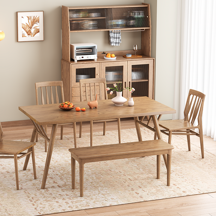 Contemporary Scandinavian North American Ash Wood Storage Cabinet - Rectangular With Hutch Ribbed Glass Storage Sideboard For Dining Room &amp; Kitchen