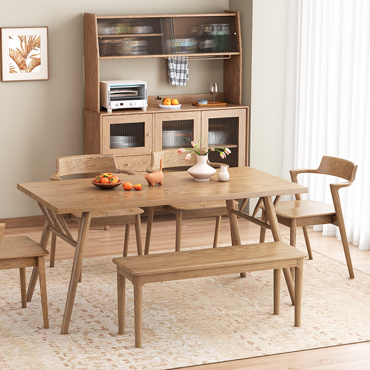 Contemporary Scandinavian North American Ash Wood Storage Cabinet - Rectangular With Hutch Ribbed Glass Storage Sideboard For Dining Room &amp; Kitchen