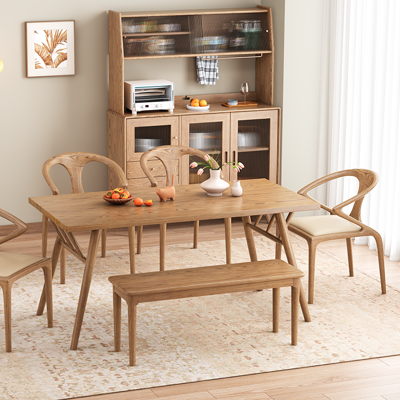 Contemporary Scandinavian North American Ash Wood Storage Cabinet - Rectangular With Hutch Ribbed Glass Storage Sideboard For Dining Room &amp; Kitchen