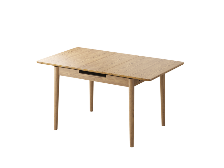 Conjunto de mesa de comedor de madera de fresno escandinavo contemporáneo de América del Norte - Mesa de comedor rectangular con sillas de respaldo elíptico para comedor y cocina 