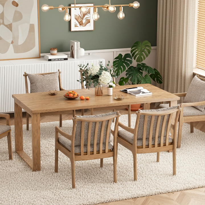 Ensemble de table à manger contemporain en frêne nord-américain nordique - table rectangulaire en bois et chaises courbées pour cuisine et salle à manger 