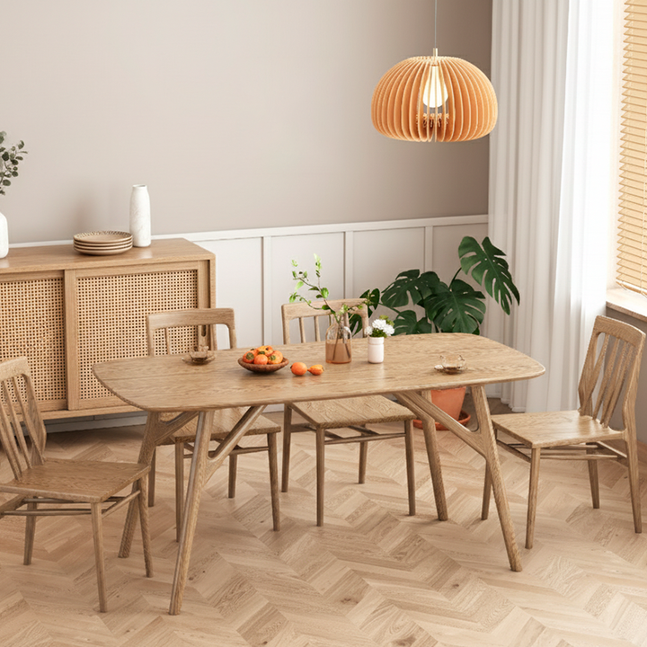 Ensemble de table à manger contemporain en frêne nord-américain nordique - table rectangulaire en bois et chaises courbées pour cuisine et salle à manger 