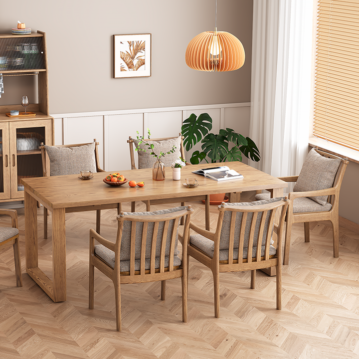 Conjunto de mesa de comedor rectangular de madera de fresno nórdica contemporánea de América del Norte - Conjunto de mesa de comedor con sillas acolchadas para comedor y cocina 