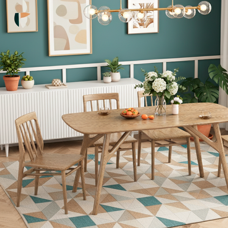 Contemporary Nordic Rectangular North American Ash Wood Dining Table Set - Rectangular Dining Table Rhombus Chairs For Dining Room &amp; Kitchen
