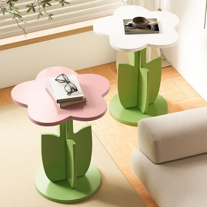 Contemporary Creative Floral-Shaped Engineered Wood Solid Wood Side Table 1-Tier For Living Room