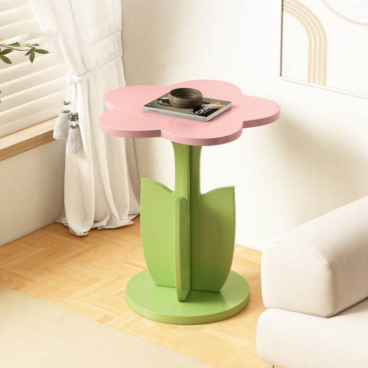 Contemporary Creative Floral-Shaped Engineered Wood Solid Wood Side Table 1-Tier For Living Room