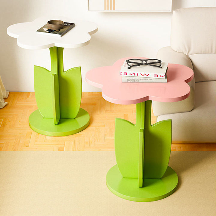 Contemporary Creative Floral-Shaped Engineered Wood Solid Wood Side Table 1-Tier For Living Room