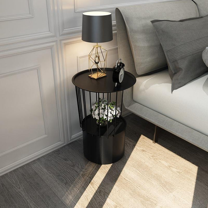 Contemporary Luxury Cylindrical Hollow Design Iron Stone Slab Nightstand 2-Tier For Bedroom