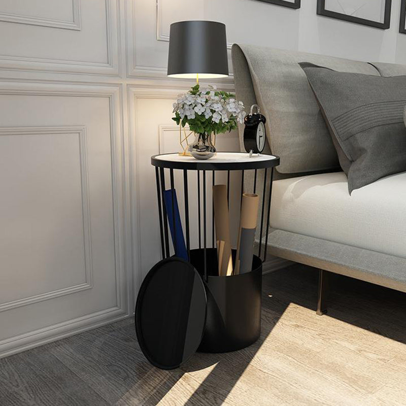 Contemporary Luxury Cylindrical Hollow Design Iron Stone Slab Nightstand 2-Tier For Bedroom