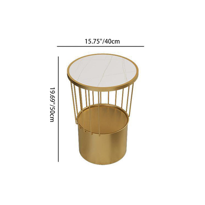 Contemporary Luxury Cylindrical Hollow Design Iron Stone Slab Nightstand 2-Tier For Bedroom