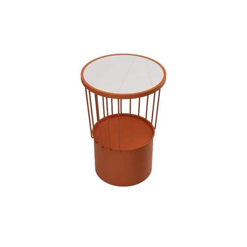 Contemporary Luxury Cylindrical Hollow Design Iron Stone Slab Nightstand 2-Tier For Bedroom