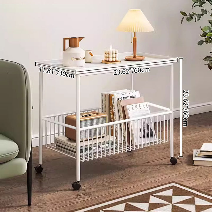 Modern Minimalist Rectangular Iron Coffee Table 2-Tier For Living Room