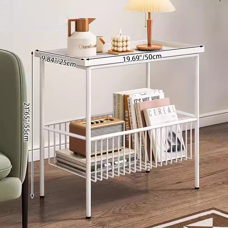 Modern Minimalist Rectangular Iron Coffee Table 2-Tier For Living Room