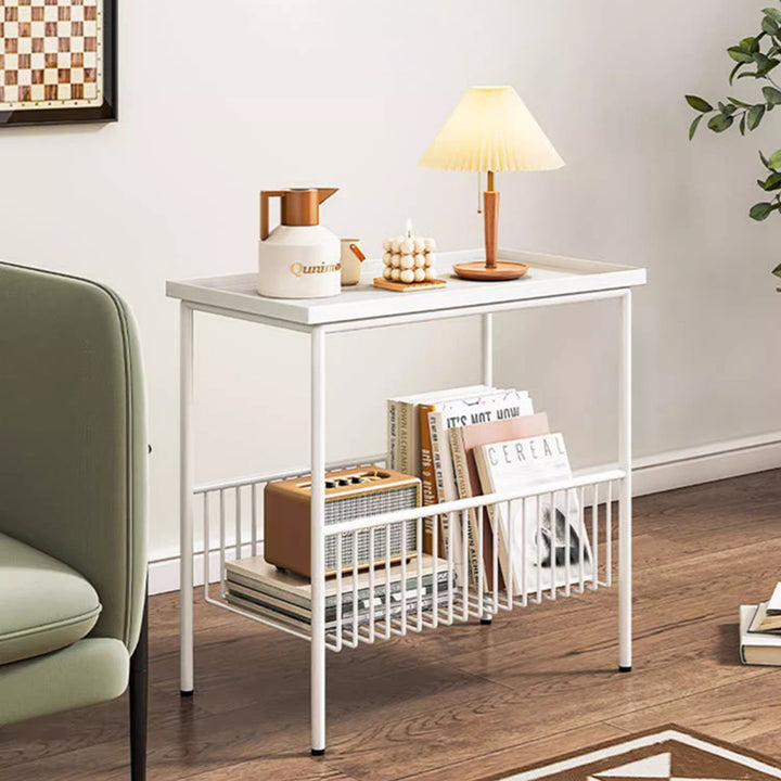 Modern Minimalist Rectangular Iron Coffee Table 2-Tier For Living Room