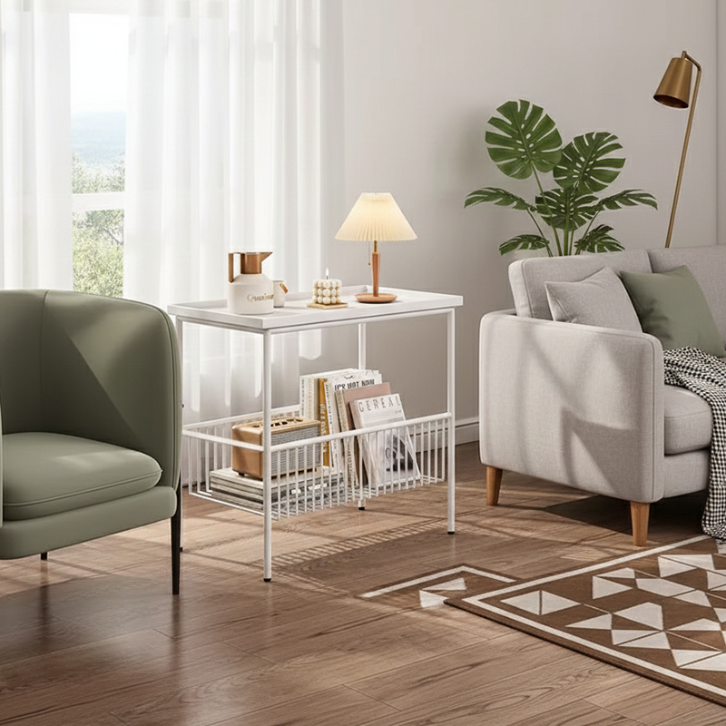 Modern Minimalist Rectangular Iron Coffee Table 2-Tier For Living Room
