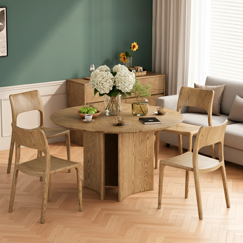 Traditionelles chinesisches nordamerikanisches Eschenholz-Esszimmer-Set - Runder Esstisch mit hohlem Design Rückenlehnenstühlen für Esszimmer &amp; Küche 