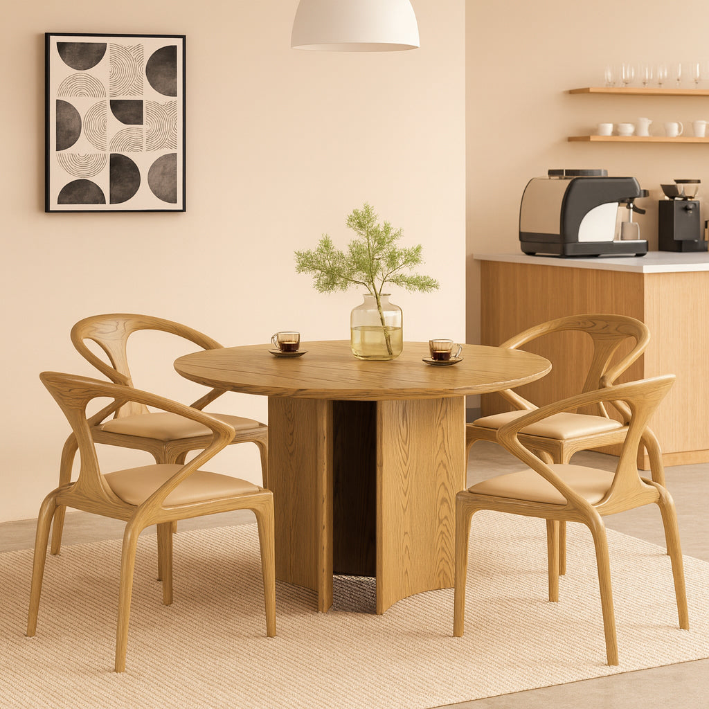 Ensemble de table à manger en bois de frêne nord-américain scandinave contemporain - table à manger ronde avec chaises à dossier courbé pour salle à manger 