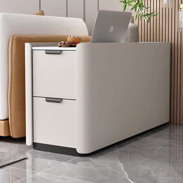 Moderner minimalistischer rechteckiger mehrschichtiger Sperrholz-Steinplatten-Mikrofaserleder-Beistelltisch mit 2 Schubladen für das Wohnzimmer 