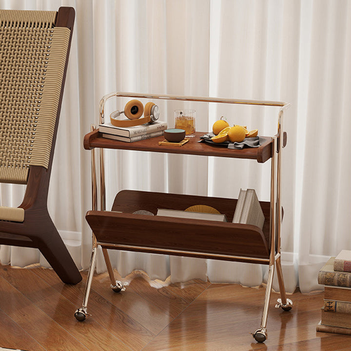 Traditional Vintage Rectangular Rubberwood Stainless Steel 2-Tier For Living Room
