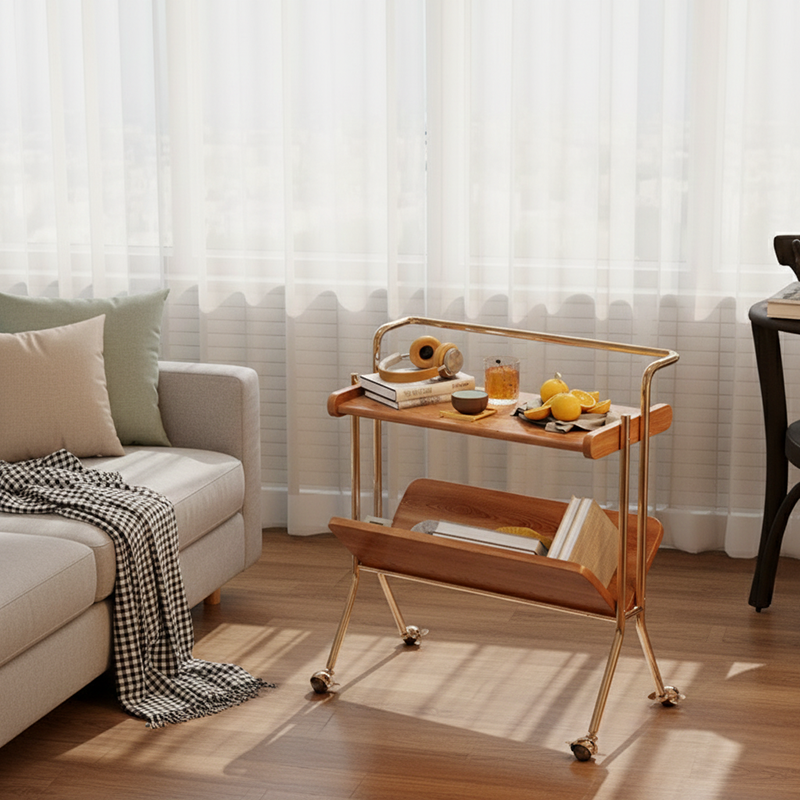 Traditioneller Vintage rechteckiger Gummibaum Edelstahl 2-stufig für Wohnzimmer 