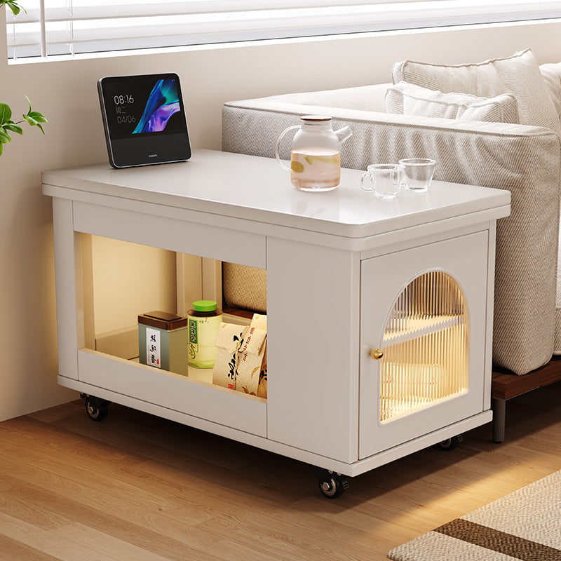 Mesa de centro contemporánea rectangular estilo carrito de madera maciza con vidrio de 2 niveles para sala de estar 