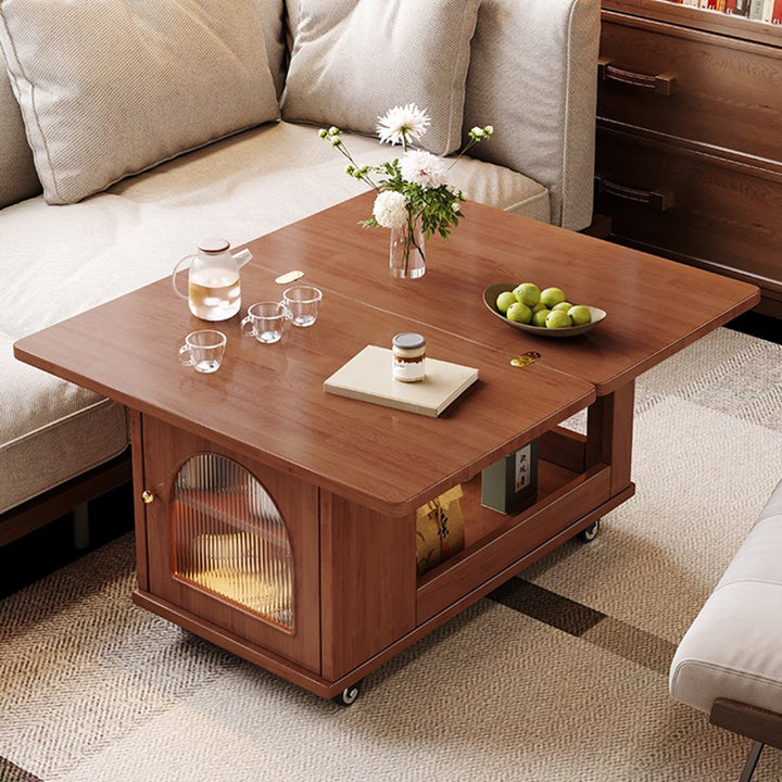 Contemporary Creative Rectangular Cart-Style Eco-board Glass Coffee Table 2-Tier For Living Room