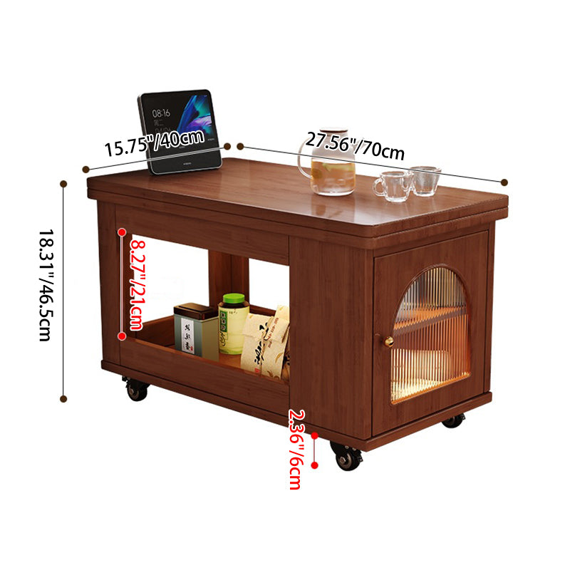 Mesa de centro contemporánea rectangular estilo carrito de madera maciza con vidrio de 2 niveles para sala de estar 