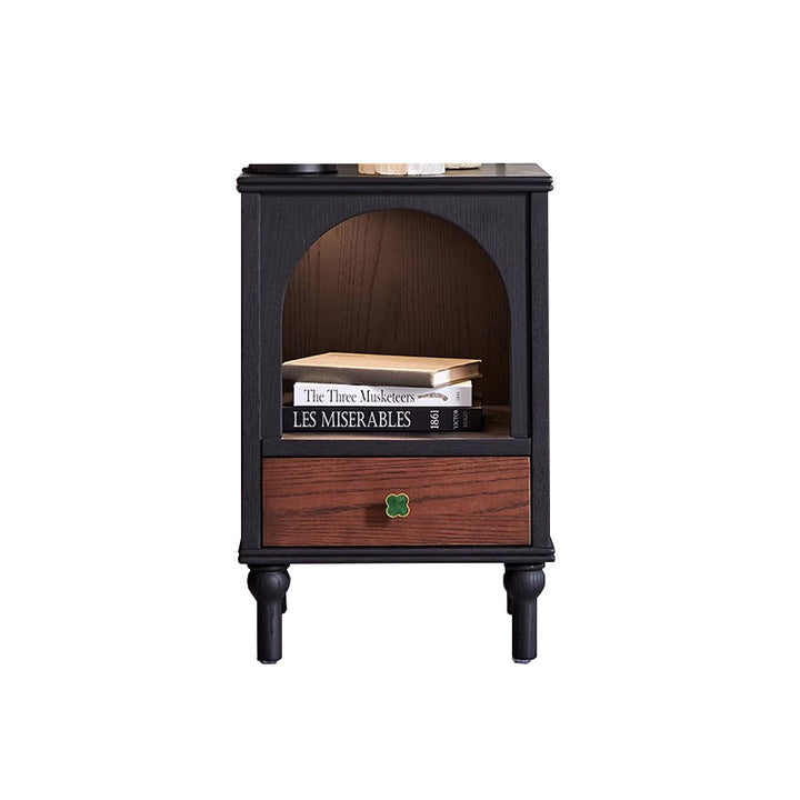 Traditional French Rectangular Arch-Top North American Red Oak Multi-Layer Plywood Nightstand 1-Drawer For Bedroom