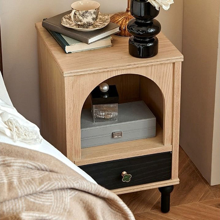 Traditional French Rectangular Arch-Top North American Red Oak Multi-Layer Plywood Nightstand 1-Drawer For Bedroom