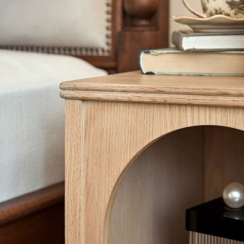 Traditional French Rectangular Arch-Top North American Red Oak Multi-Layer Plywood Nightstand 1-Drawer For Bedroom