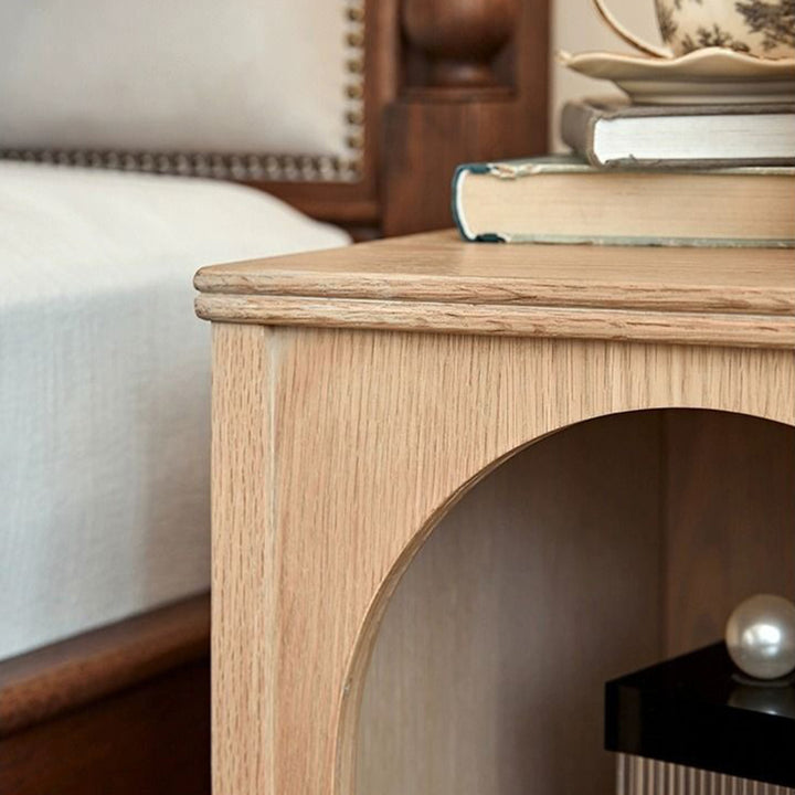 Traditional French Rectangular Arch-Top North American Red Oak Multi-Layer Plywood Nightstand 1-Drawer For Bedroom