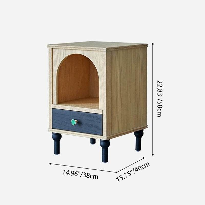 Traditional French Rectangular Arch-Top North American Red Oak Multi-Layer Plywood Nightstand 1-Drawer For Bedroom