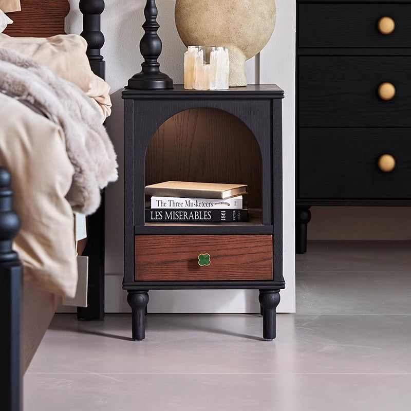 Traditional French Rectangular Arch-Top North American Red Oak Multi-Layer Plywood Nightstand 1-Drawer For Bedroom